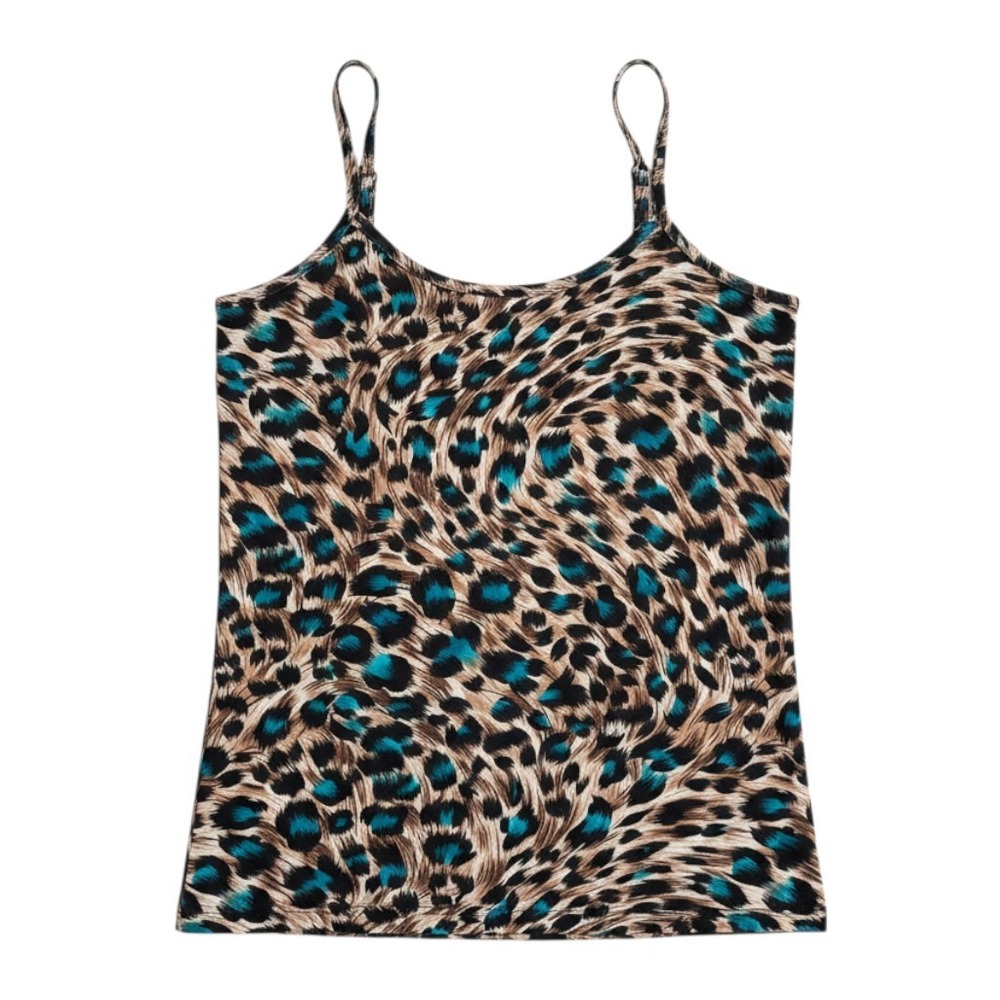 2000s Vintage Clear Sky Brown Blue Leopard Print Cami‎ Tank Top Y2K Summer Small